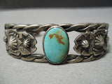Early 1900;s Vintage Native American Navajo Royston Turquoise Sterling Silver Coil Bracelet-Nativo Arts