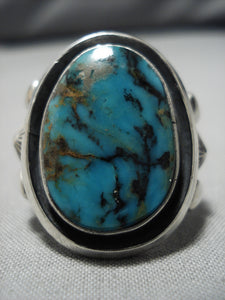 Striking Vintage Navajo Turquoise Sterling Silver Native American Ring Old-Nativo Arts