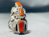 Dazzling Native American Navajo Coral Sterling Silver Ring-Nativo Arts