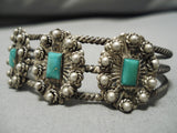 Opulent Early 1900's Vintage Native American Navajo Green Turquoise Coin Coin Silver Bracelet-Nativo Arts