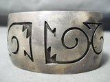 Signed Vintage Native American Navajo Heavy Patina Sterling Silver Geomtric Bracelet-Nativo Arts