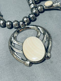 Powerful Vintage Native American Navajo White Stone Sterling Silver Squash Blossom Necklace-Nativo Arts