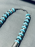 Long Tubule Native American Navajo Turquoise Sterling Silver Necklace-Nativo Arts