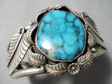 Vivid Blue Vintage Native American Navajo Sterling Silver Leaf Bracelet Old-Nativo Arts