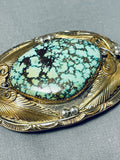 One Of The Best Vintage Native American Navajo Gold Sterling Silver Turquoise Buckle-Nativo Arts
