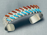 Brilliant Native American Navajo Turquoise And Coral Diagonals Sterling Silver Bracelet-Nativo Arts