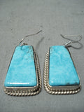 Superb Navajo Native American Kingman Turquoise Sterling Silver Earrings-Nativo Arts