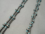 Rare Wrap Around Native American Navajo Turquoise Sterling Silver Wrap Around Bead Necklace-Nativo Arts