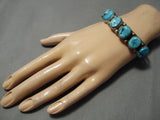 Thick And Heavy!! Vintage Native American Navajo Turquoise Sterling Silver Bracelet Old-Nativo Arts