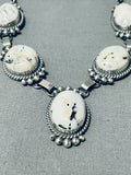 Dramatic Native American Navajo White Buffalo Turquoise Sterling Silver Necklace & Earring Set-Nativo Arts