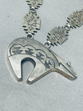 Gasp! Completely Hand Carved Vintage Native American Navajo Bear Sterling Silver Necklace-Nativo Arts