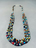 Gorgeous Native American Navajo Turquoise Coral Spiny Lapis Sterling Silver 3 Strand Necklace-Nativo Arts