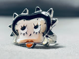 Amazing Native American Zuni Jet Sterling Silver Betty Boop Ring-Nativo Arts