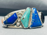 Native American Important Vintage Turquoise Fierro Lapis Sterling Silver Bracelet-Nativo Arts