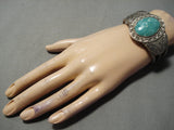 Early Museum Vintage Native American Navajo Carico Lake Turquoise Sterling Silver Bracelet Old-Nativo Arts