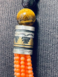 Singer Orange Coral Rare Native American Navajo Turquoise Sterling Silver Necklace-Nativo Arts