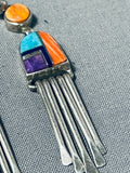 Important Cal Begay Vintage Native American Navajo Turquoise Inlay Sterling Silver Earrings-Nativo Arts