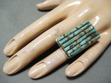 Unique Navajo Native American Turquoise Cornrows Sterling Silver Ring-Nativo Arts