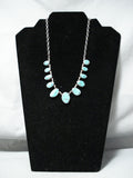 Dramatic Vintage Native American Navajo Kingman Turquoise Sterling Silver Necklace Old-Nativo Arts