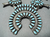 Signed Vintage Native American Navajo Turquoise Sterling Silver Squash Blossom Necklace Old-Nativo Arts