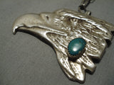 Huge Vintage Native American Navajo Green Turquoise Sterling Silver Eagle Necklace-Nativo Arts