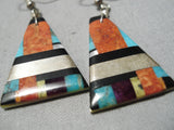 Native American Superior Vintage Santo Domingo Turquoise Sterling Silver Earrings Old-Nativo Arts