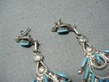 Exquisite Zuni Turquoise Needlepoint Sterling Silver Earrings Native American-Nativo Arts