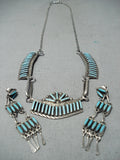 Native American Intricate Vintage Zuni Neelde Turquoise Sterling Silver Necklace-Nativo Arts