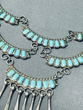 Gorgeous Vintage Native American Zuni Turquoise Inlay Sterling Silver Tiered Necklace-Nativo Arts