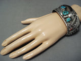 Wide Detailed Bear Native American Navajo Turquoise Coral Sterling Silver Bracelet-Nativo Arts