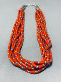 Native American Very Rare Santo Domingo Tubule Coral Sterling Silver Necklace-Nativo Arts