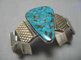 Native American Quality Vintage Apache Candelaria Turquoise 14k Gold Sterling Silver Bracelet-Nativo Arts