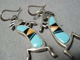 Detailed Vintage Native American Navajo Turquoise Kachina Sterling Silver Earrings-Nativo Arts