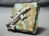 Big Detailed Native American Gecko #8 Turquoise Sterling Silver Ring- Wow!-Nativo Arts