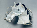 Detailed Southwestern Pearl Horse Sterling Silver Onyx Bracelet-Nativo Arts