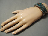 Rare Early Vintage Native American Navajo Squared Turquoise Sterling Silver Bracelet Old-Nativo Arts