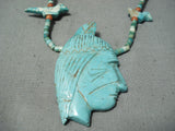 One Of The Finest Vintage Native American Navajo Turquoise Indian Head Sterling Silver Necklace-Nativo Arts