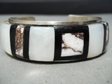 One Of The Most Unique Vintage Native American Navajo Agate Sterling Silver Inlay Bracelet-Nativo Arts