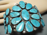 One Of Biggest Best Vintage Native American Navajo Turquoise Cluster Sterling Silver Bracelet-Nativo Arts