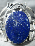 Huge Frog Native American Navajo Midnight Lapis Sterling Silver Bracelet Cuff Signed-Nativo Arts