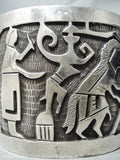 Very Rare Wide Vintage Native American Hopi Sterling Silver Kachina Bracelet Old-Nativo Arts