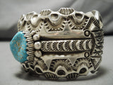 Deepest Stamp Vintage Native American Navajo Heavy Sterling Silver Turquoise Bracelet Old-Nativo Arts