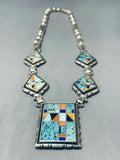 One Of The Best Ever Vintage Native American Navajo Turquoise Inlay Sterling Silver Necklace-Nativo Arts