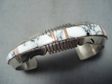 Exceptional Navajo Native American White Buffalo Sterling Silver Bracelet-Nativo Arts