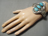 Native American Huge Three Turquoise Spiderweb Sterling Silver Vintage Bracelet Old-Nativo Arts