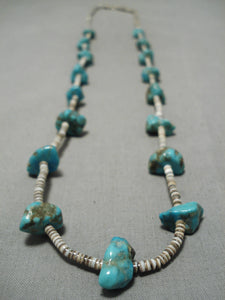 Amazing Vintage Native American Navajo Royston Turquoise Sterling Silver Necklace Old-Nativo Arts