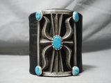 Ornamental Vintage Native American Navajo Blue Gem Turquoise Sterling Silver Bowguard Old-Nativo Arts