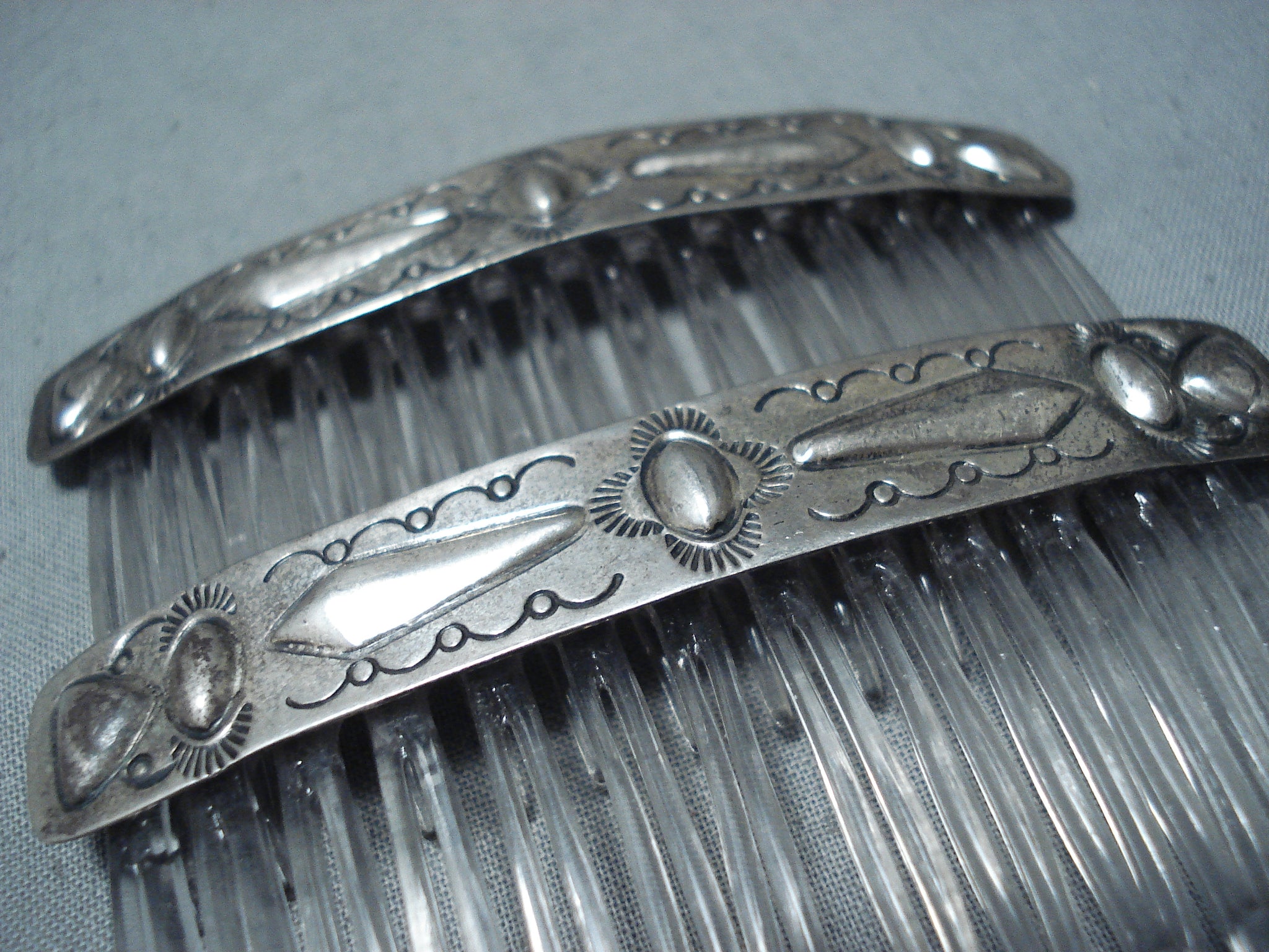 Vintage Sterling Silver Hair Combs, Navajo offers Southwestern c1950s