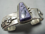 Thick Heavy Vintage Native American Navajo Charoite Sterling Silver Feather Bracelet-Nativo Arts