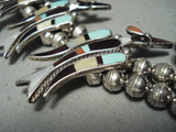 Authentic Vintage Native American Zuni Turquoise Inlay Sterling Silver Squash Blossom Necklace-Nativo Arts